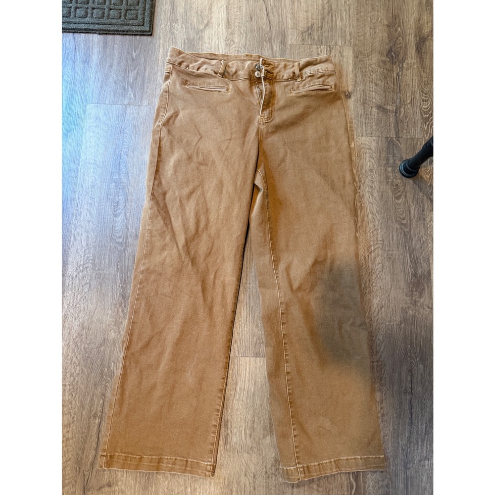 Sidefeel Womens Brown Wide Leg High Rise Stretch Denim Jeans Size 16